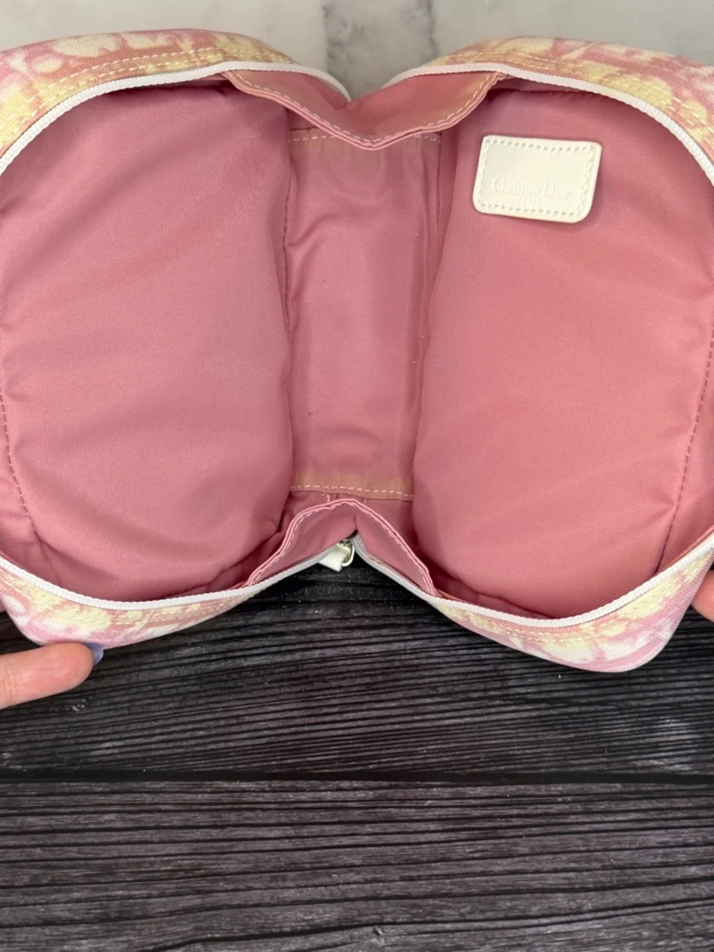 Dior Vintage Pink Trotter Wristlet Pouch Monogram Canvas Zip Bag Y2K - Picture 6 of 8